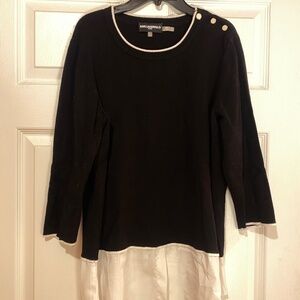 Karl Lagerfeld - Black Sweater with White Dress Shirt Peplum -3/4 Sleeve- Size L